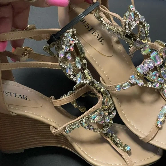 JustFab Women's Sandals with Iridescent Gems and Gold Accents - Picture 3 of 4
